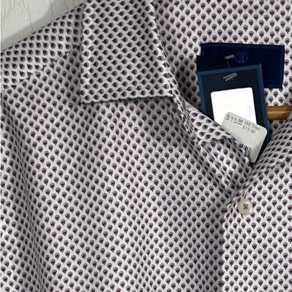 NEW with tags, David Donohue Fusion white/berry button down shirt, medium/15.5 - Picture 3 of 7